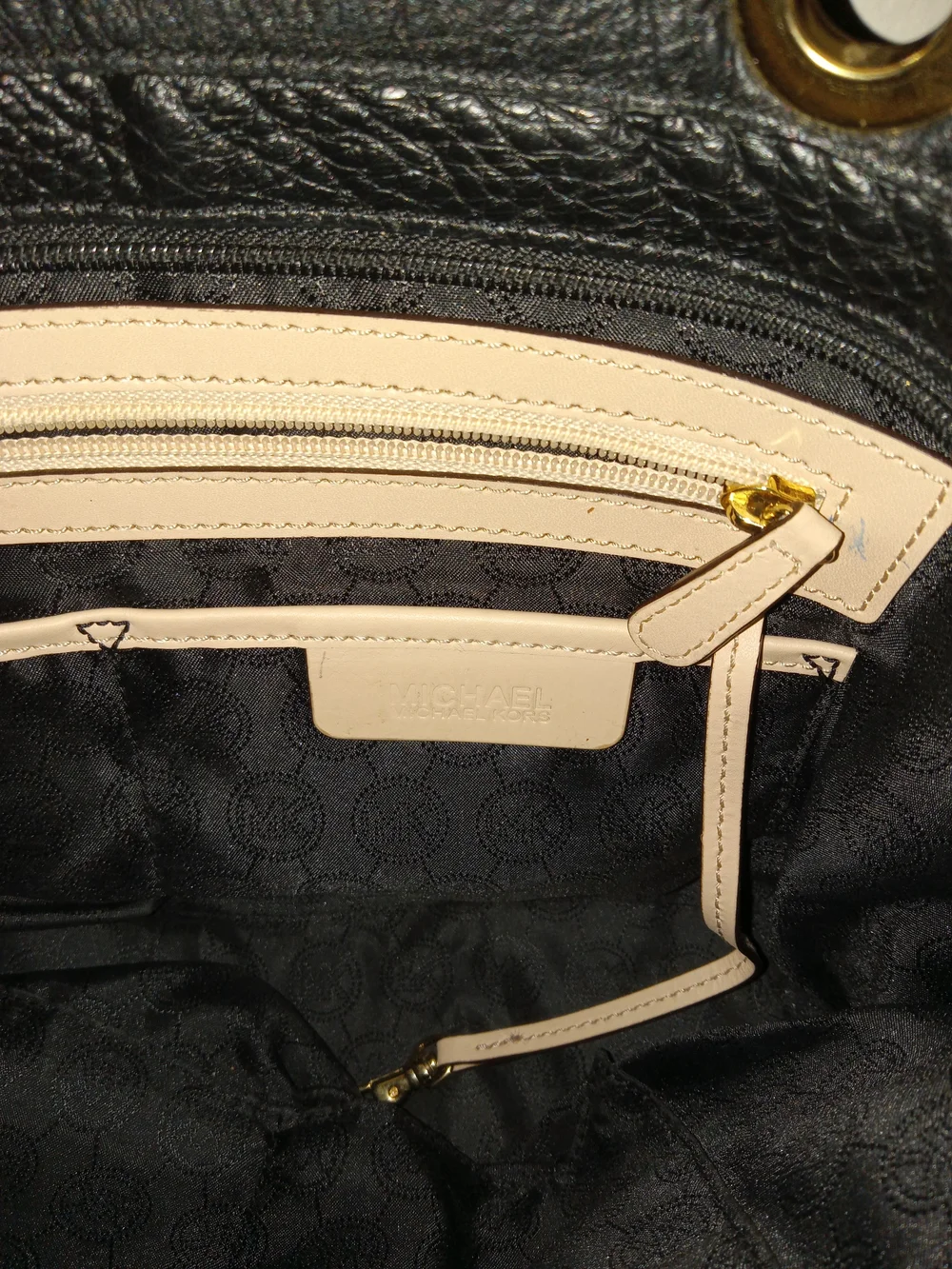 Michael Kors Black Leather Tote with Cream Straps